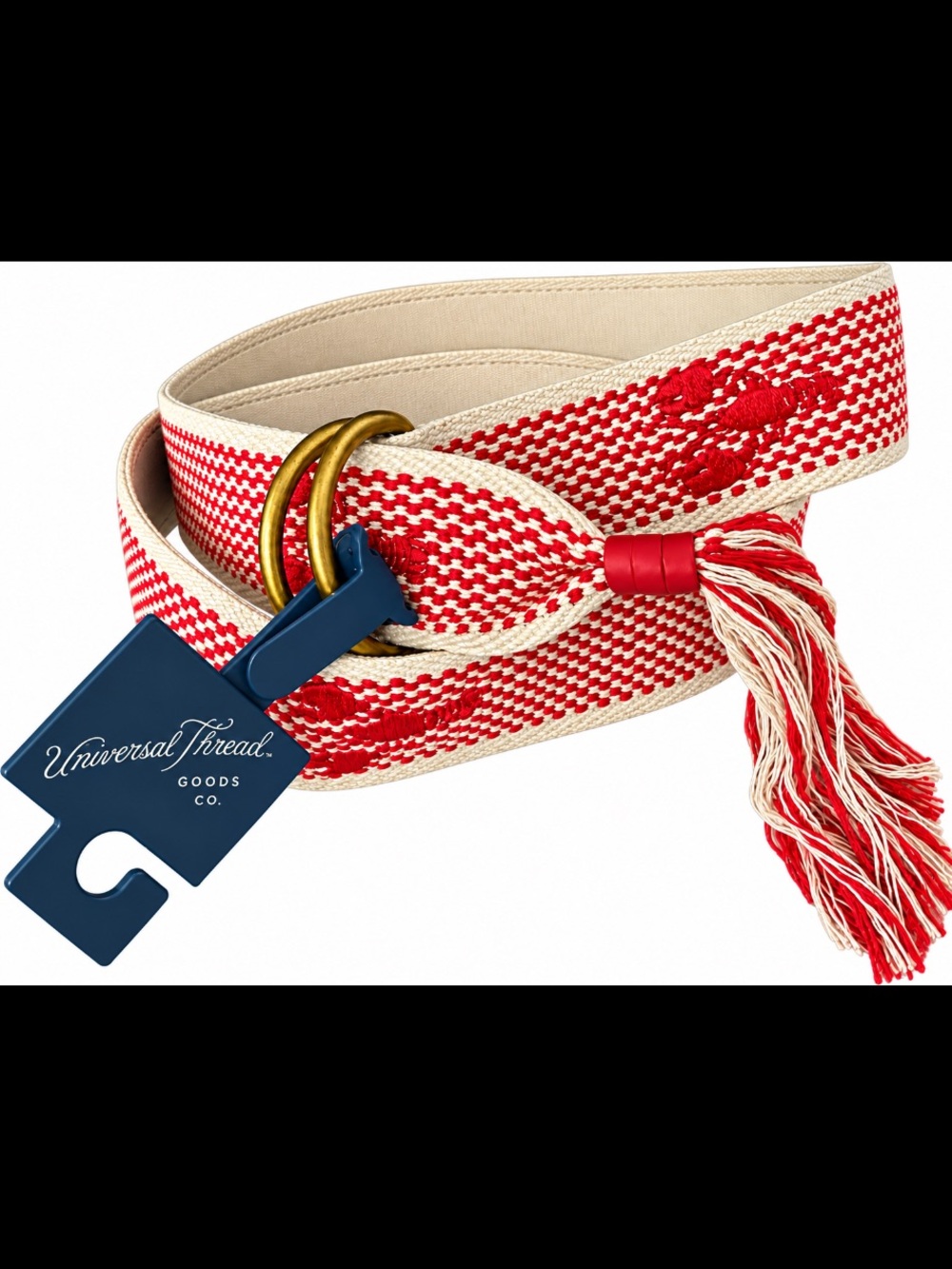 Universal Thread Woven Embroidered Lobster Tassel D Ring Belt Womens XL NWT